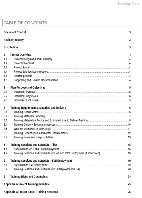 Project Training Plan